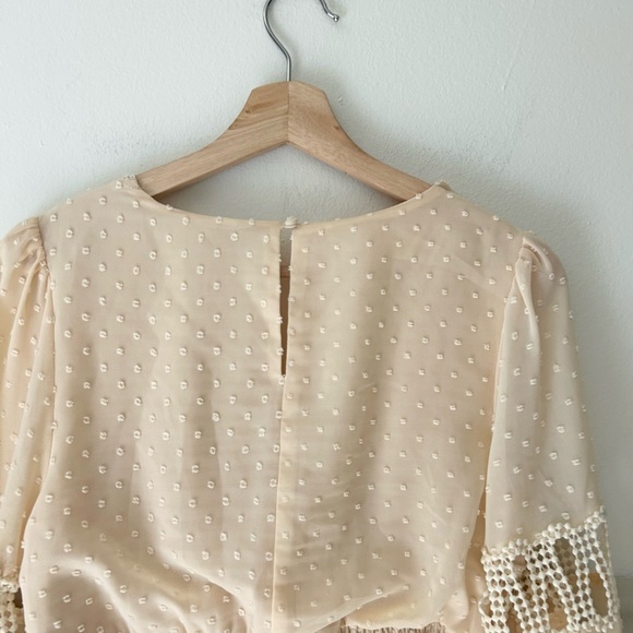 Champagne & Strawberry Anthropologie Small Cream Tiered Long Sleeve Dress - Picture 4 of 10